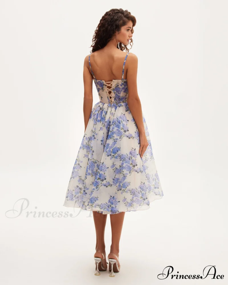 Hydrangea Spaghetti Stylish Strap Midi Dress - Image 4