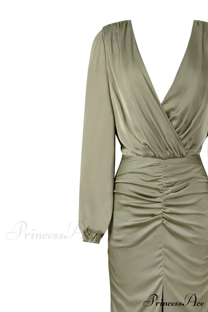 Fancy Olive Silk Charming Maxi Evening Dress - Image 5