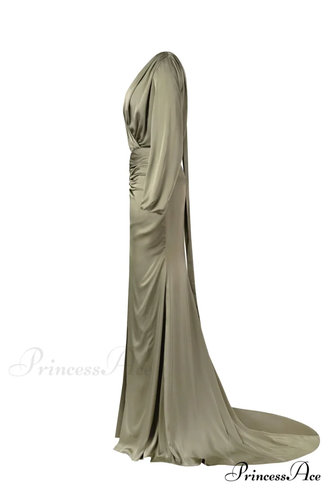 Fancy Olive Silk Charming Maxi Evening Dress - Image 7
