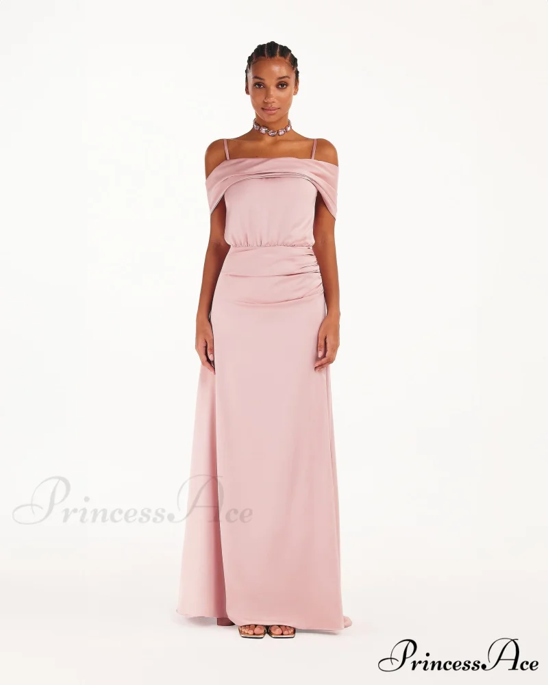 Elegant Misty Rose Charming Off-The-Shoulder Silk Maxi Dress - Image 2