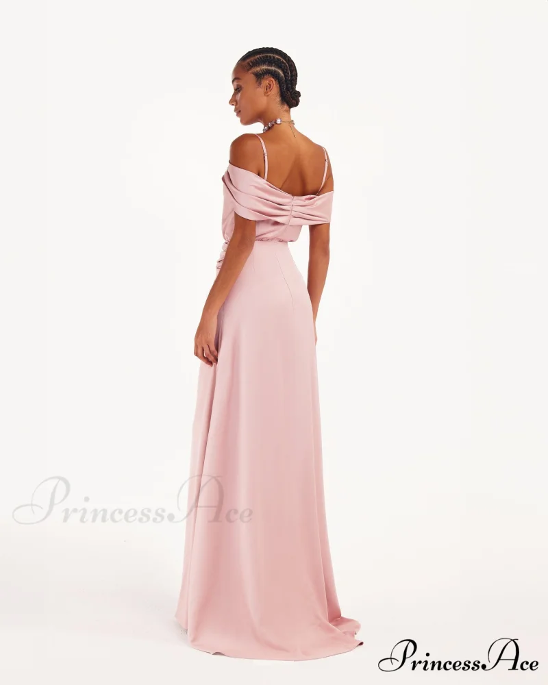 Elegant Misty Rose Charming Off-The-Shoulder Silk Maxi Dress - Image 4