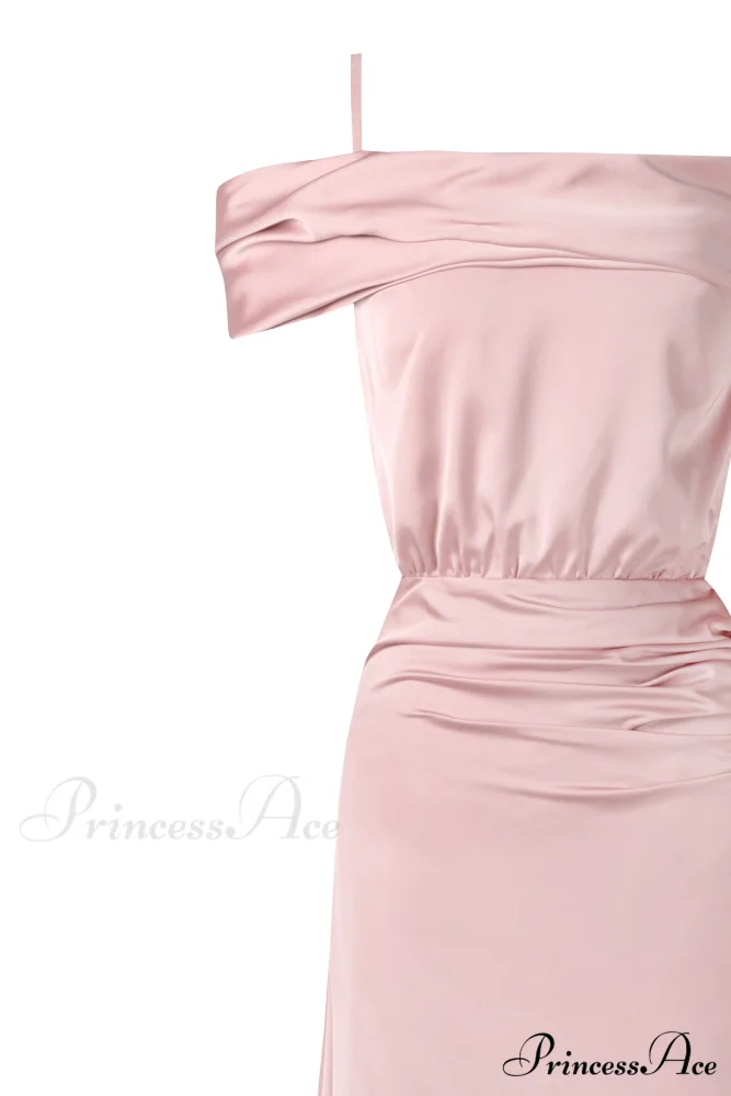 Elegant Misty Rose Charming Off-The-Shoulder Silk Maxi Dress - Image 5