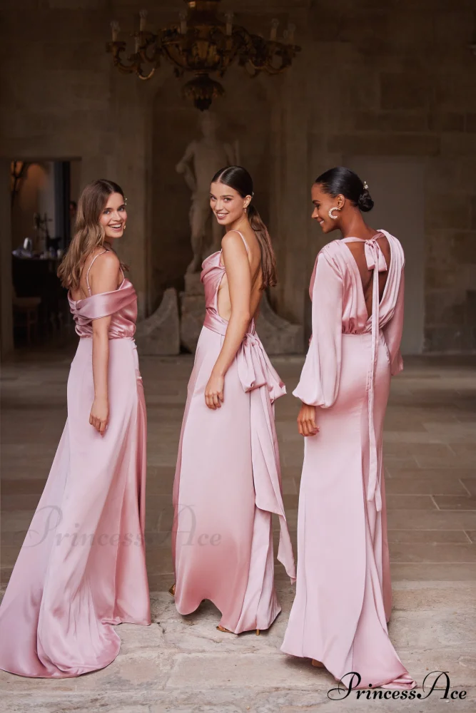 Elegant Misty Rose Charming Off-The-Shoulder Silk Maxi Dress - Image 8