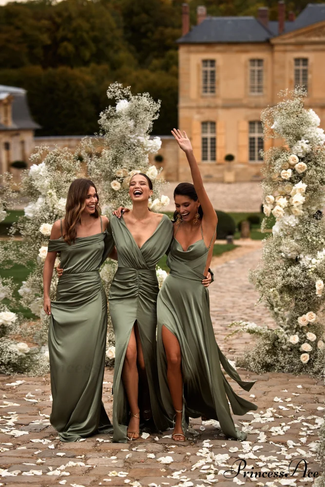 Elegant Olive Off-The-Shoulder Charming Silk Maxi Dress - Image 10