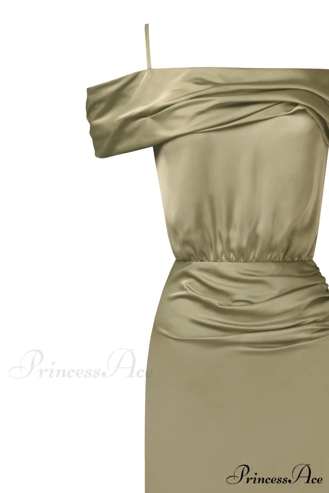 Elegant Olive Off-The-Shoulder Charming Silk Maxi Dress - Image 5