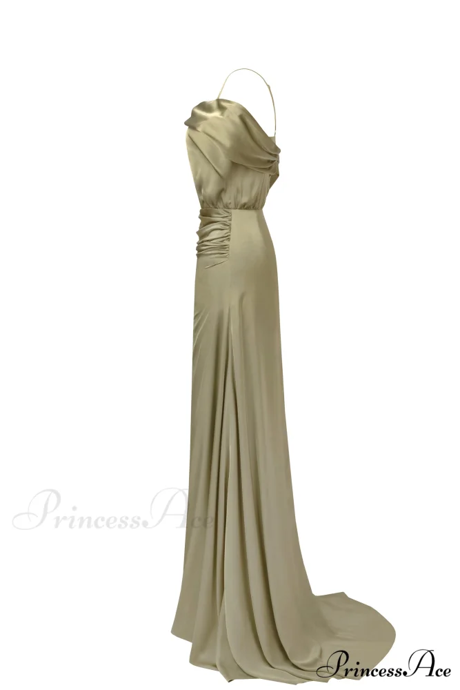 Elegant Olive Off-The-Shoulder Charming Silk Maxi Dress - Image 7