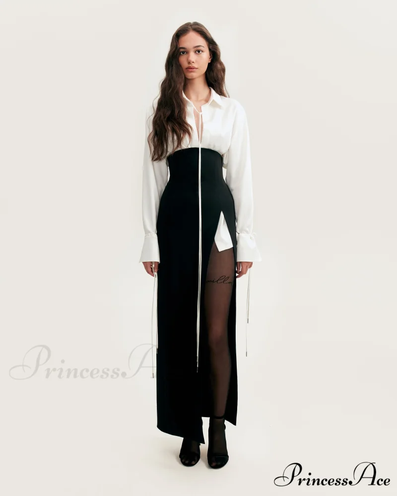Elegant 3-Piece Set With White Silk Blouse, White Sophisticated Mini Skirt, And Black Crepe Maxi Skirt, Xo Xo - Image 2