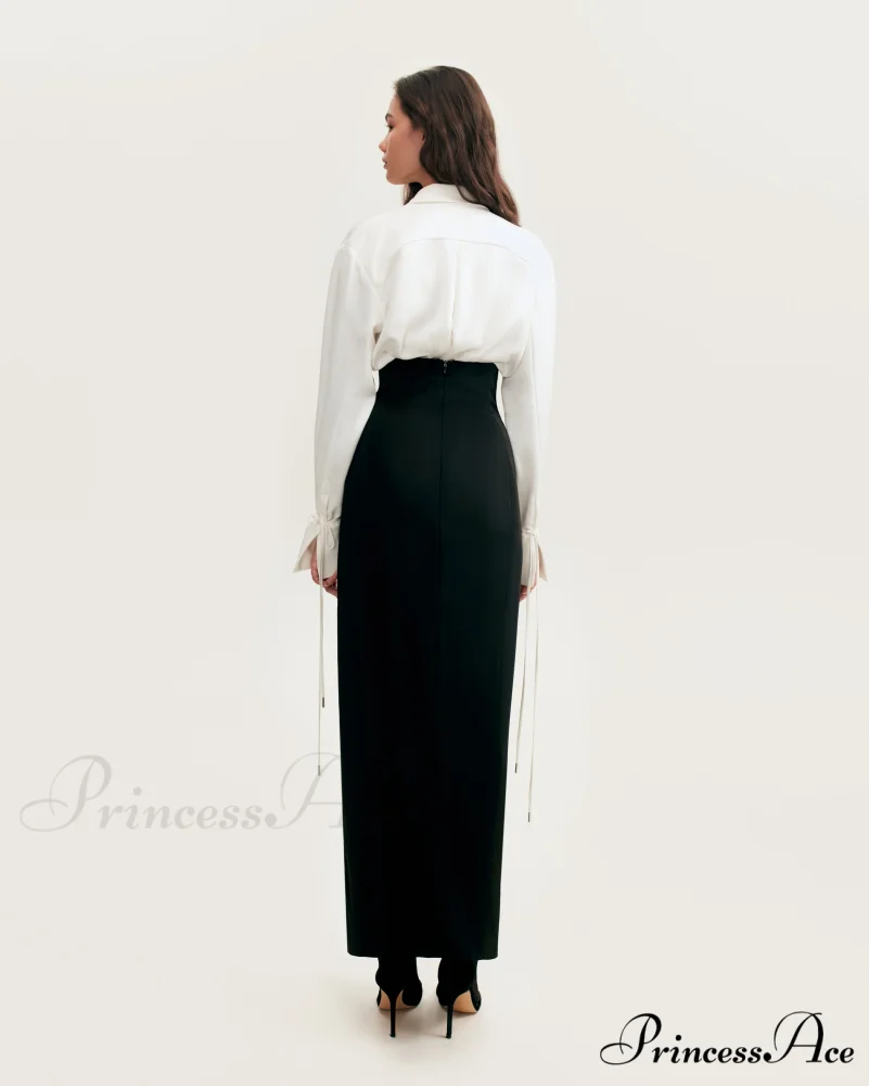 Elegant 3-Piece Set With White Silk Blouse, White Sophisticated Mini Skirt, And Black Crepe Maxi Skirt, Xo Xo - Image 4