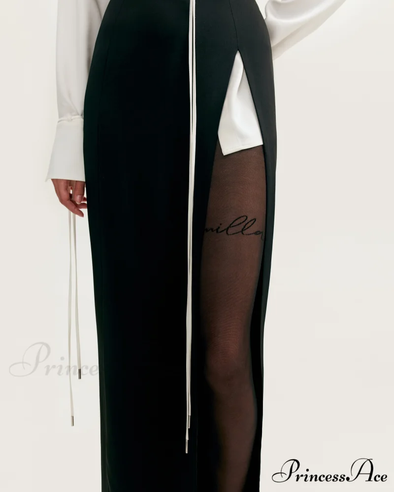 Elegant 3-Piece Set With White Silk Blouse, White Sophisticated Mini Skirt, And Black Crepe Maxi Skirt, Xo Xo - Image 6