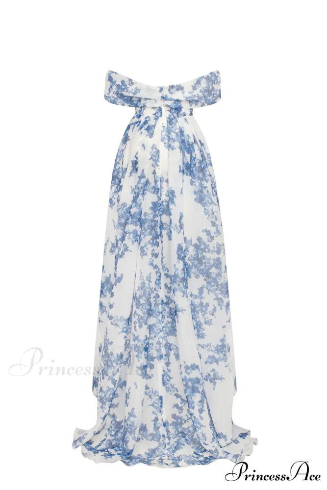 Catchy Off-The-Shoulder Blue Hydrangea Graceful Maxi Dress, Garden Of Eden - Image 3
