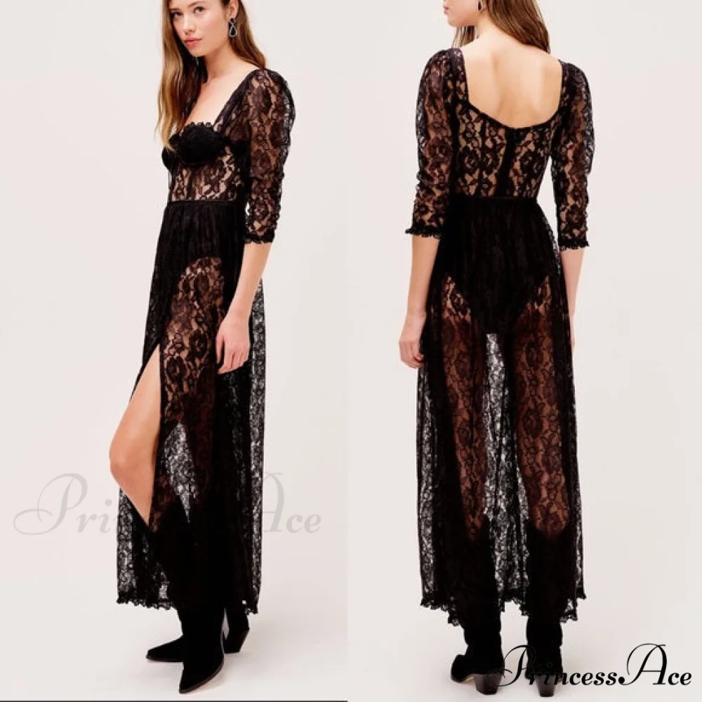 Delilah Sexy Lace Charming Split Maxi Dress - Image 11