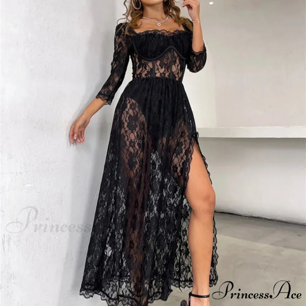 Delilah Sexy Lace Charming Split Maxi Dress - Image 16