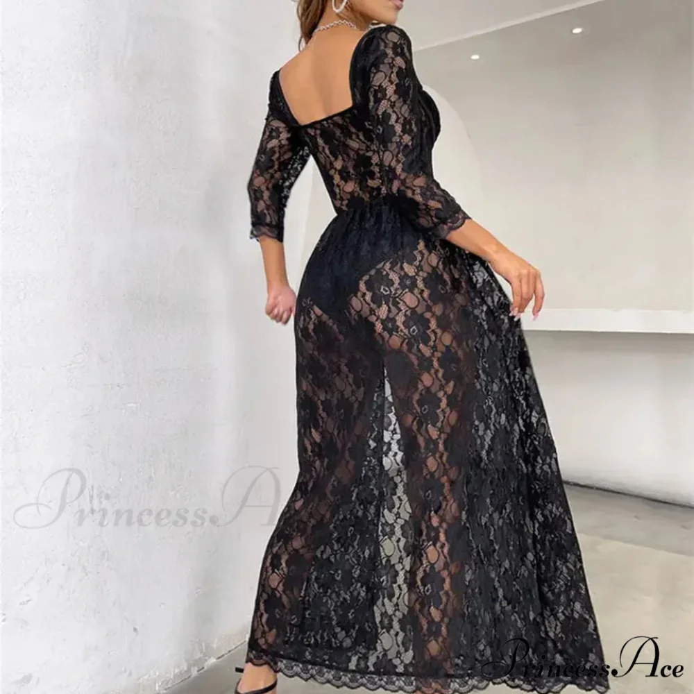 Delilah Sexy Lace Charming Split Maxi Dress - Image 19