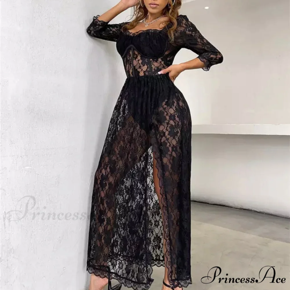 Delilah Sexy Lace Charming Split Maxi Dress - Image 20
