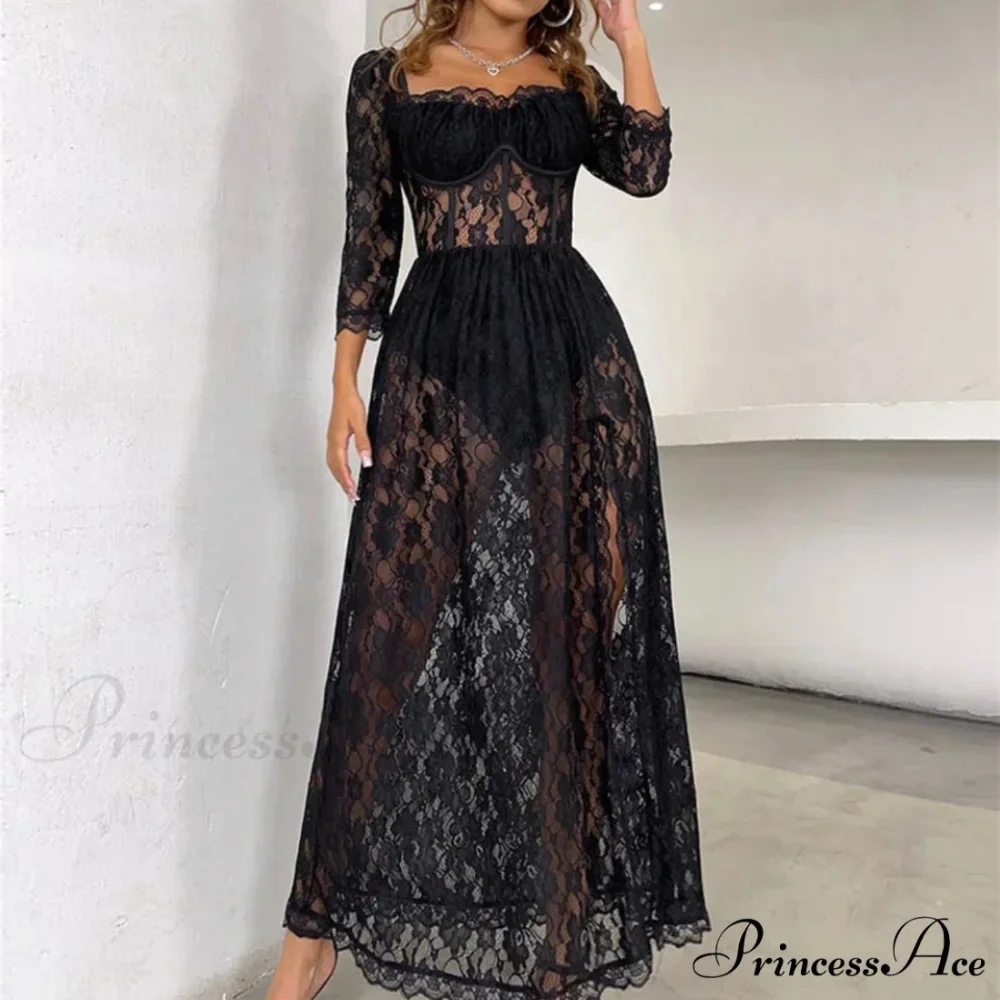 Delilah Sexy Lace Charming Split Maxi Dress - Image 21