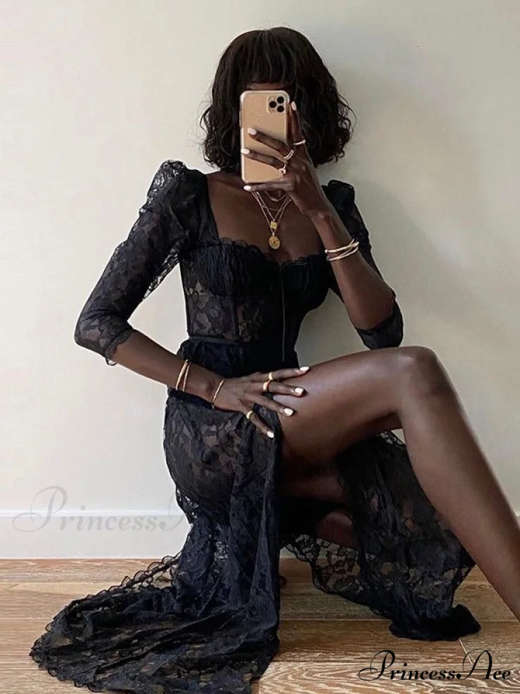 Delilah Sexy Lace Charming Split Maxi Dress - Image 22