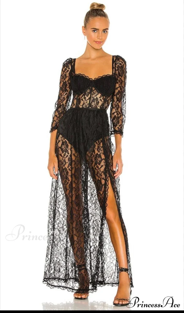 Delilah Sexy Lace Charming Split Maxi Dress - Image 3