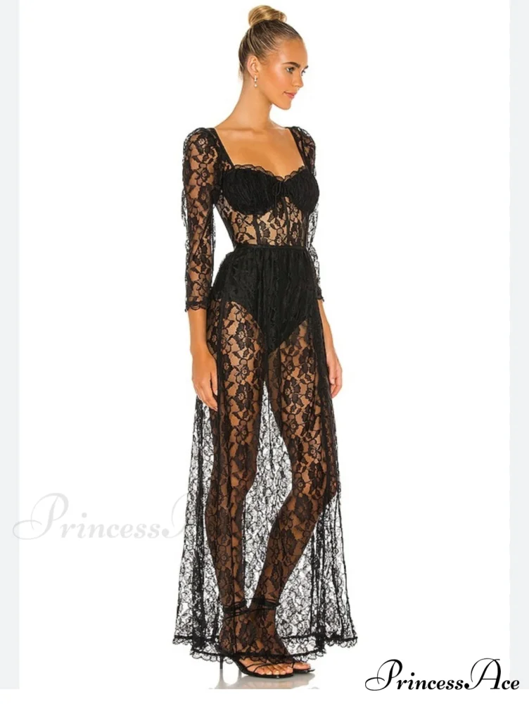 Delilah Sexy Lace Charming Split Maxi Dress - Image 6
