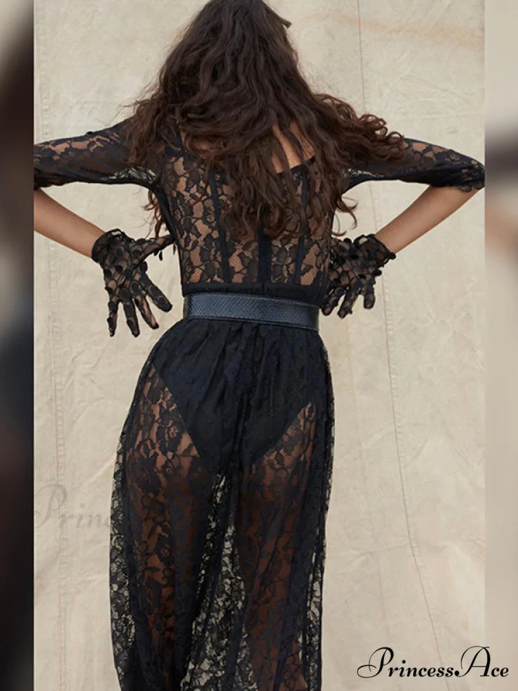Delilah Sexy Lace Charming Split Maxi Dress - Image 8