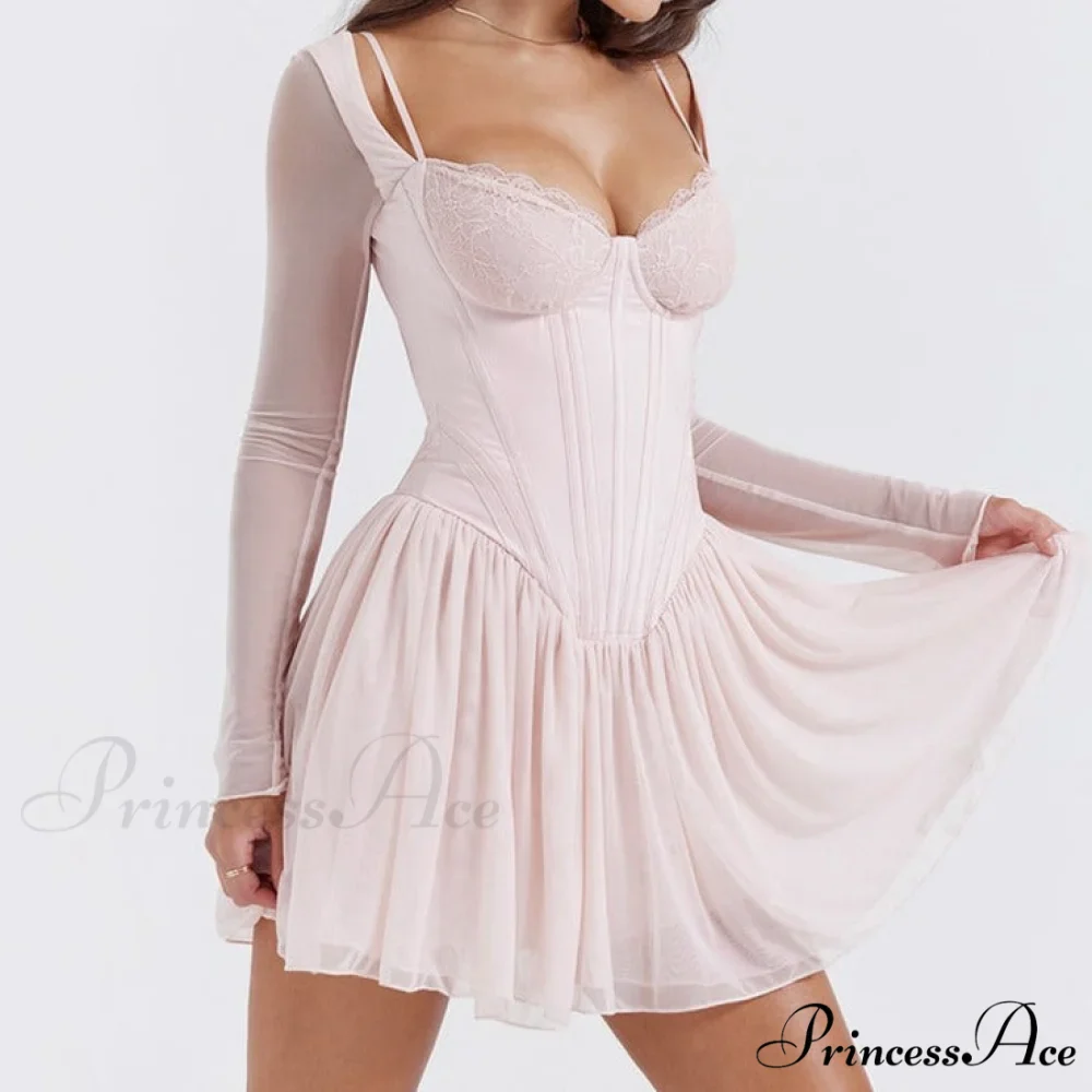 Bombshell Long Sleeve Bustier Graceful Corset Frill Mini Dress - Image 3