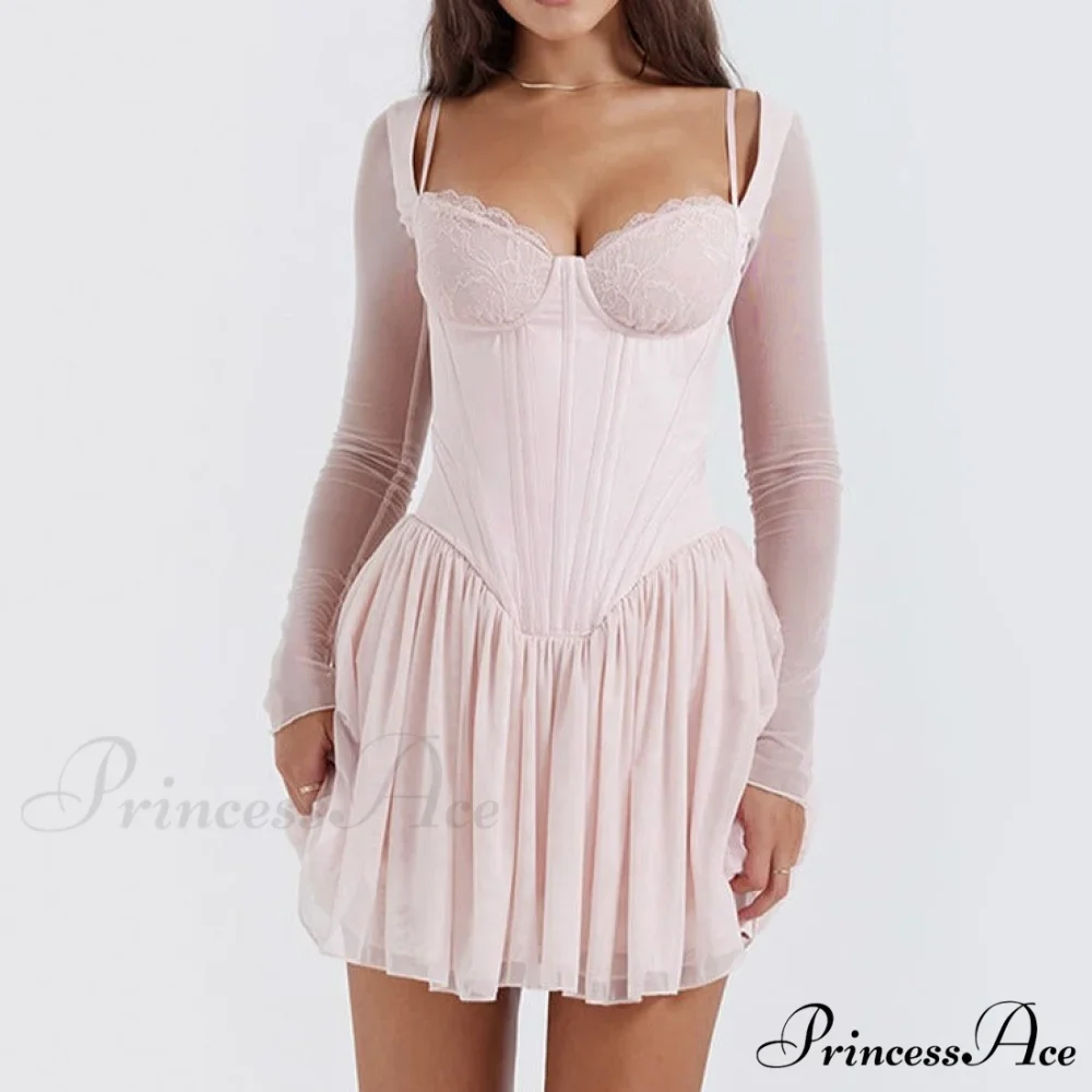 Bombshell Long Sleeve Bustier Graceful Corset Frill Mini Dress - Image 4