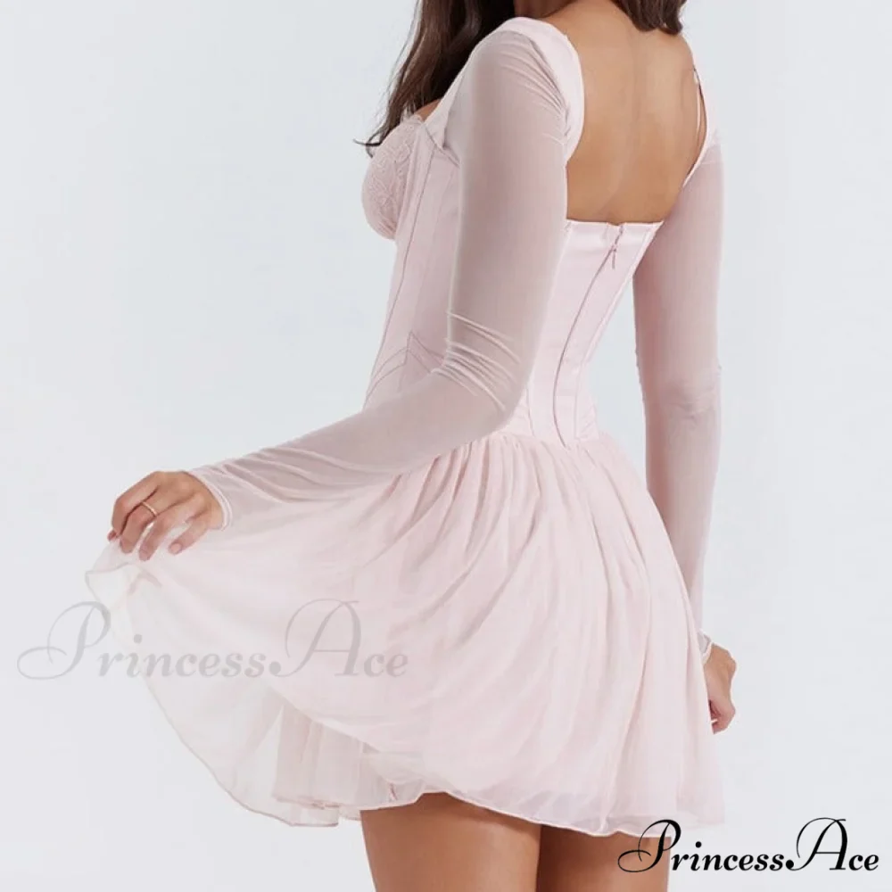 Bombshell Long Sleeve Bustier Graceful Corset Frill Mini Dress - Image 6