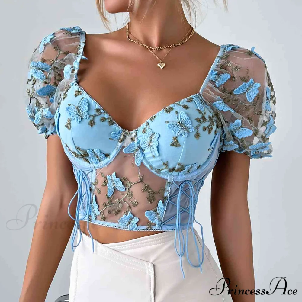 Butterfly Whispers Embroidery Charming Mesh Corset Top - Image 10