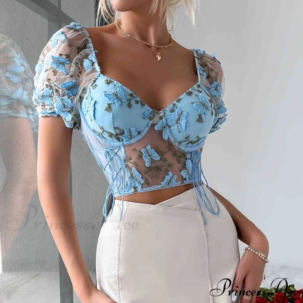 Butterfly Whispers Embroidery Charming Mesh Corset Top - Image 12