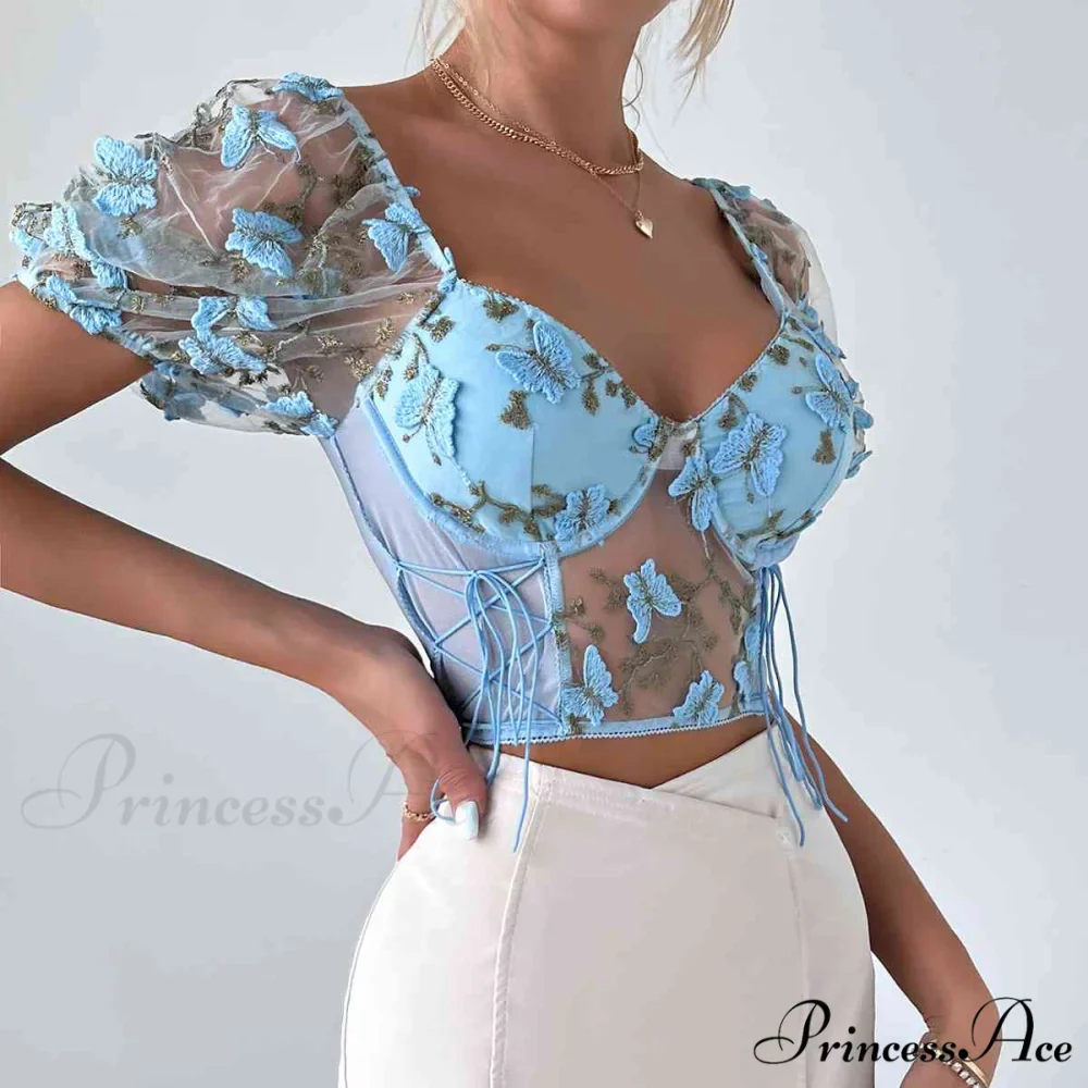 Butterfly Whispers Embroidery Charming Mesh Corset Top - Image 13