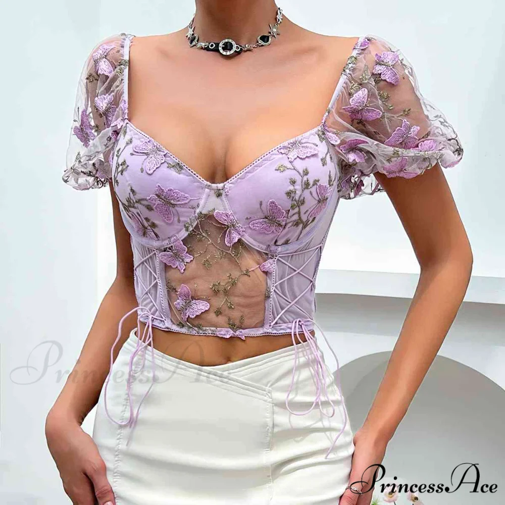 Butterfly Whispers Embroidery Charming Mesh Corset Top - Image 15