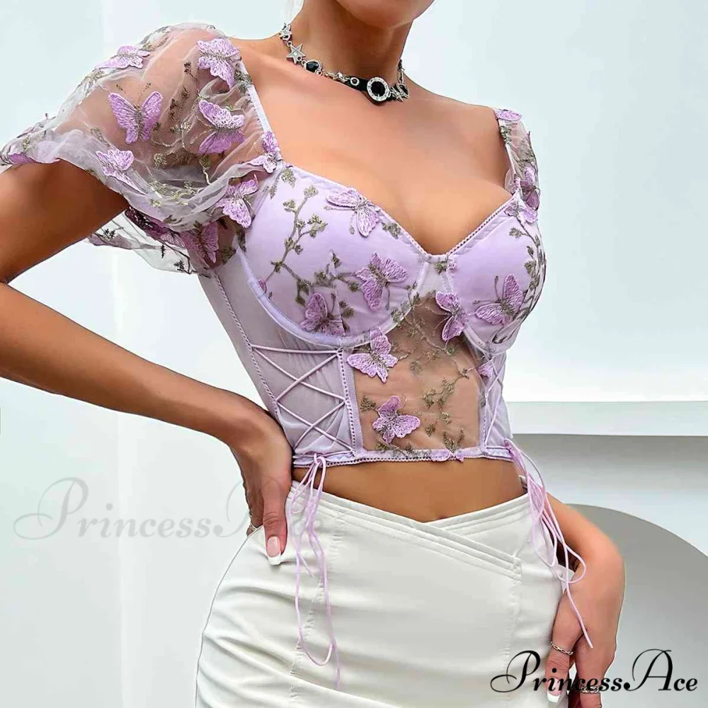 Butterfly Whispers Embroidery Charming Mesh Corset Top - Image 17