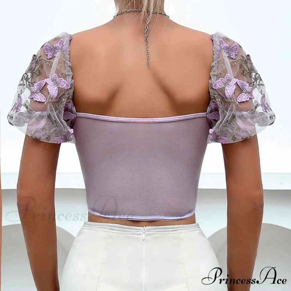 Butterfly Whispers Embroidery Charming Mesh Corset Top - Image 18