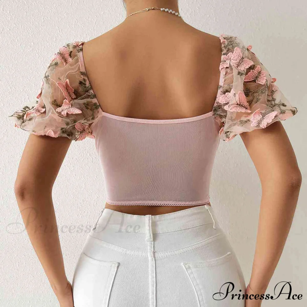 Butterfly Whispers Embroidery Charming Mesh Corset Top - Image 2