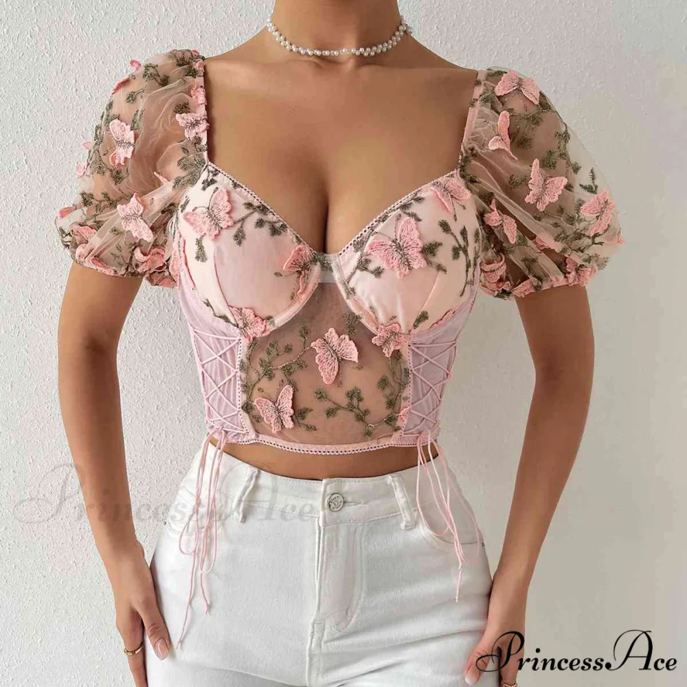 Butterfly Whispers Embroidery Charming Mesh Corset Top - Image 3