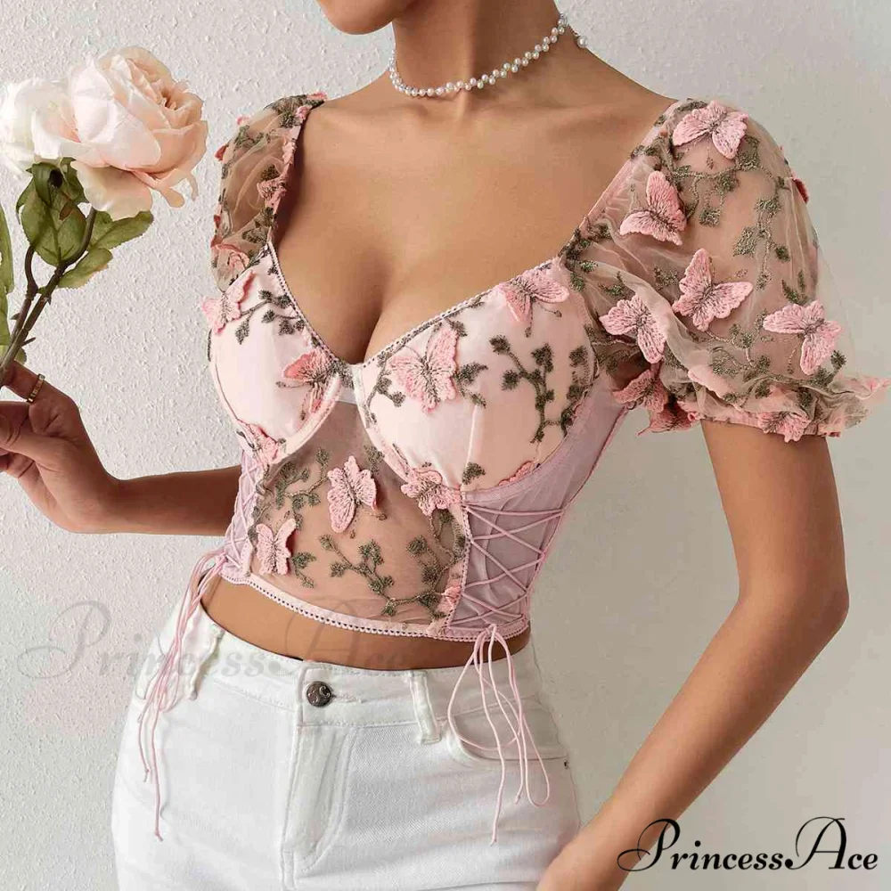 Butterfly Whispers Embroidery Charming Mesh Corset Top - Image 4