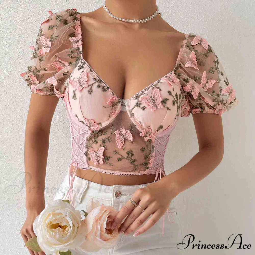 Butterfly Whispers Embroidery Charming Mesh Corset Top - Image 5
