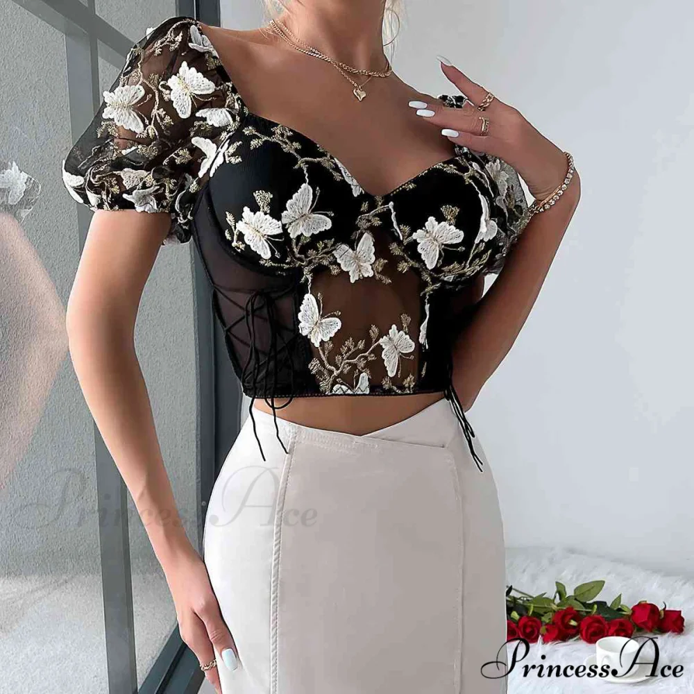 Butterfly Whispers Embroidery Charming Mesh Corset Top - Image 6