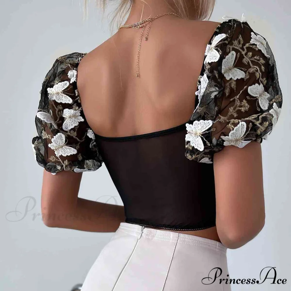 Butterfly Whispers Embroidery Charming Mesh Corset Top - Image 8