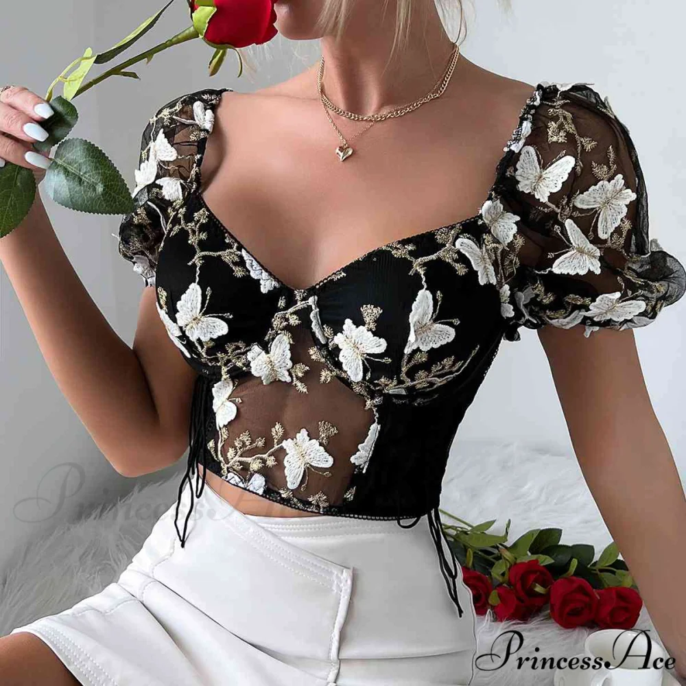 Butterfly Whispers Embroidery Charming Mesh Corset Top - Image 9