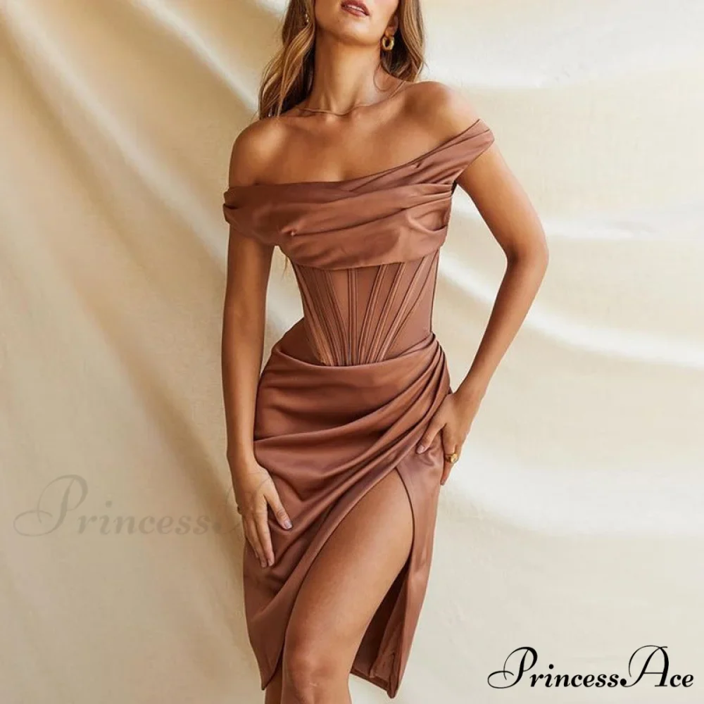 Draped Diva One-Shoulder Charming Corset Bodycon Midi Dress - Image 10
