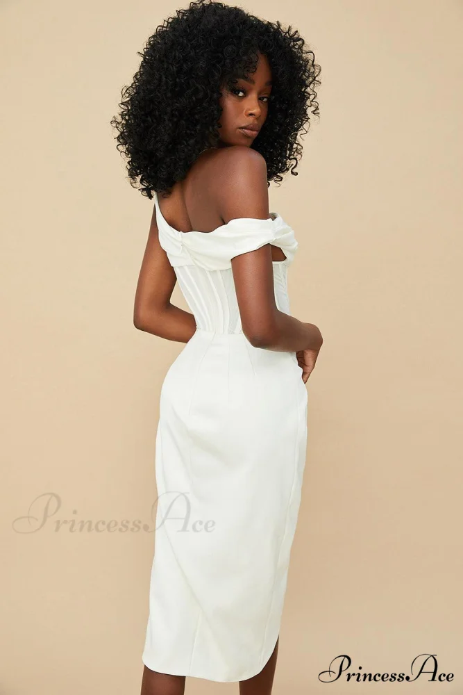 Draped Diva One-Shoulder Charming Corset Bodycon Midi Dress - Image 17