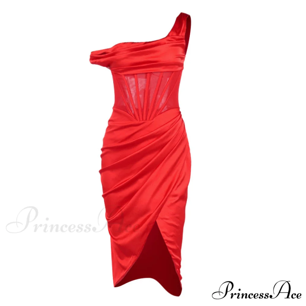 Draped Diva One-Shoulder Charming Corset Bodycon Midi Dress - Image 20