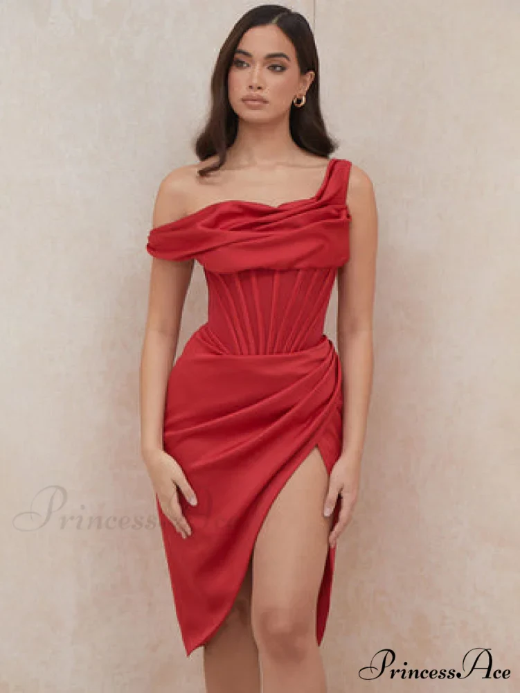 Draped Diva One-Shoulder Charming Corset Bodycon Midi Dress - Image 6