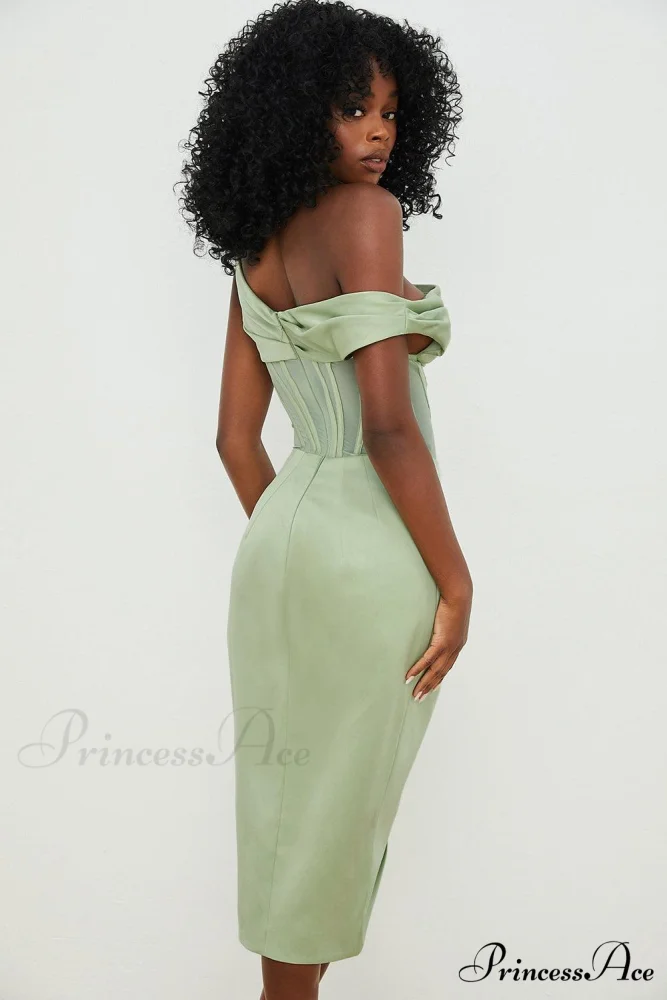 Draped Diva One-Shoulder Charming Corset Bodycon Midi Dress - Image 7