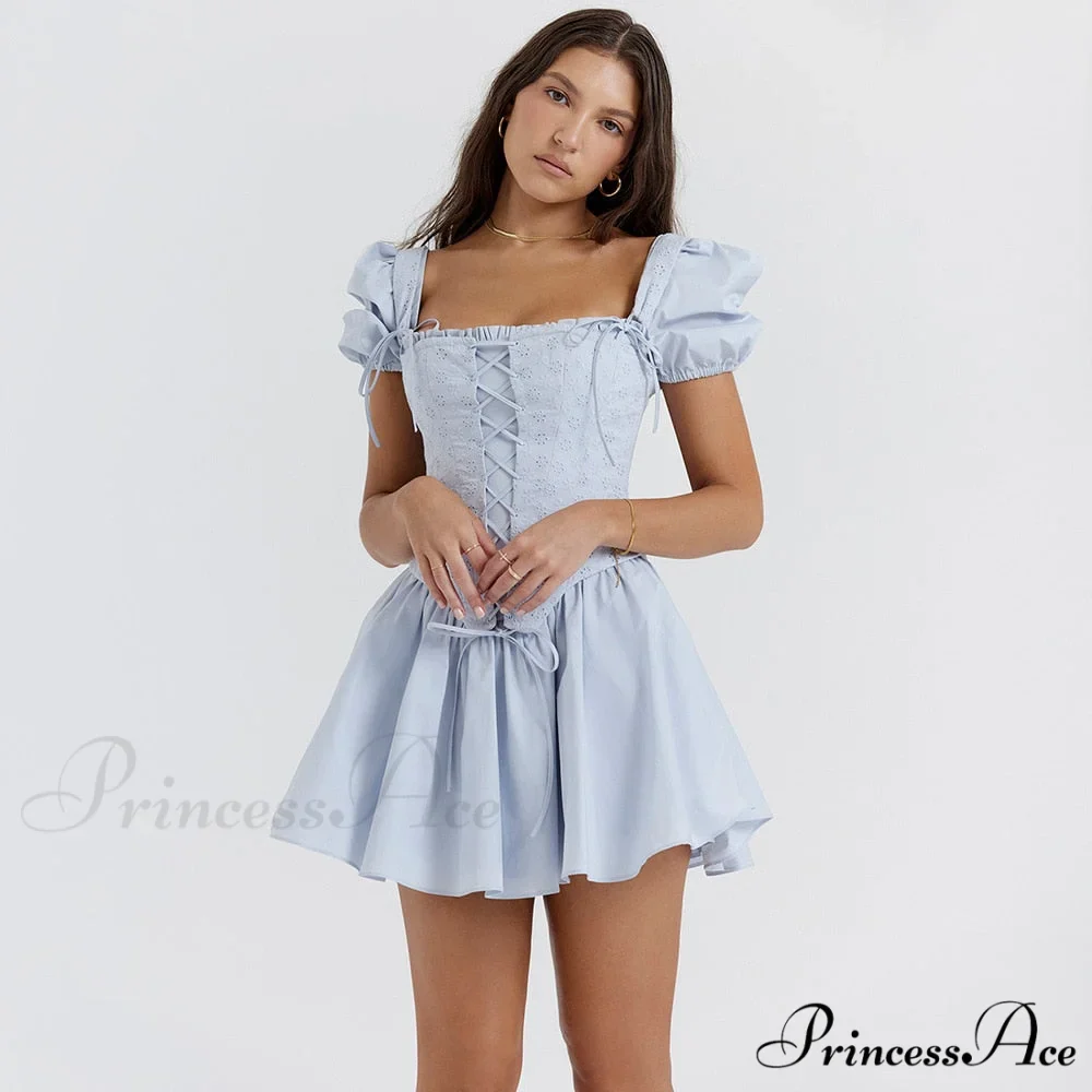 Countryside Summer Puff Charming Sleeve Corset Mini Dress - Image 11