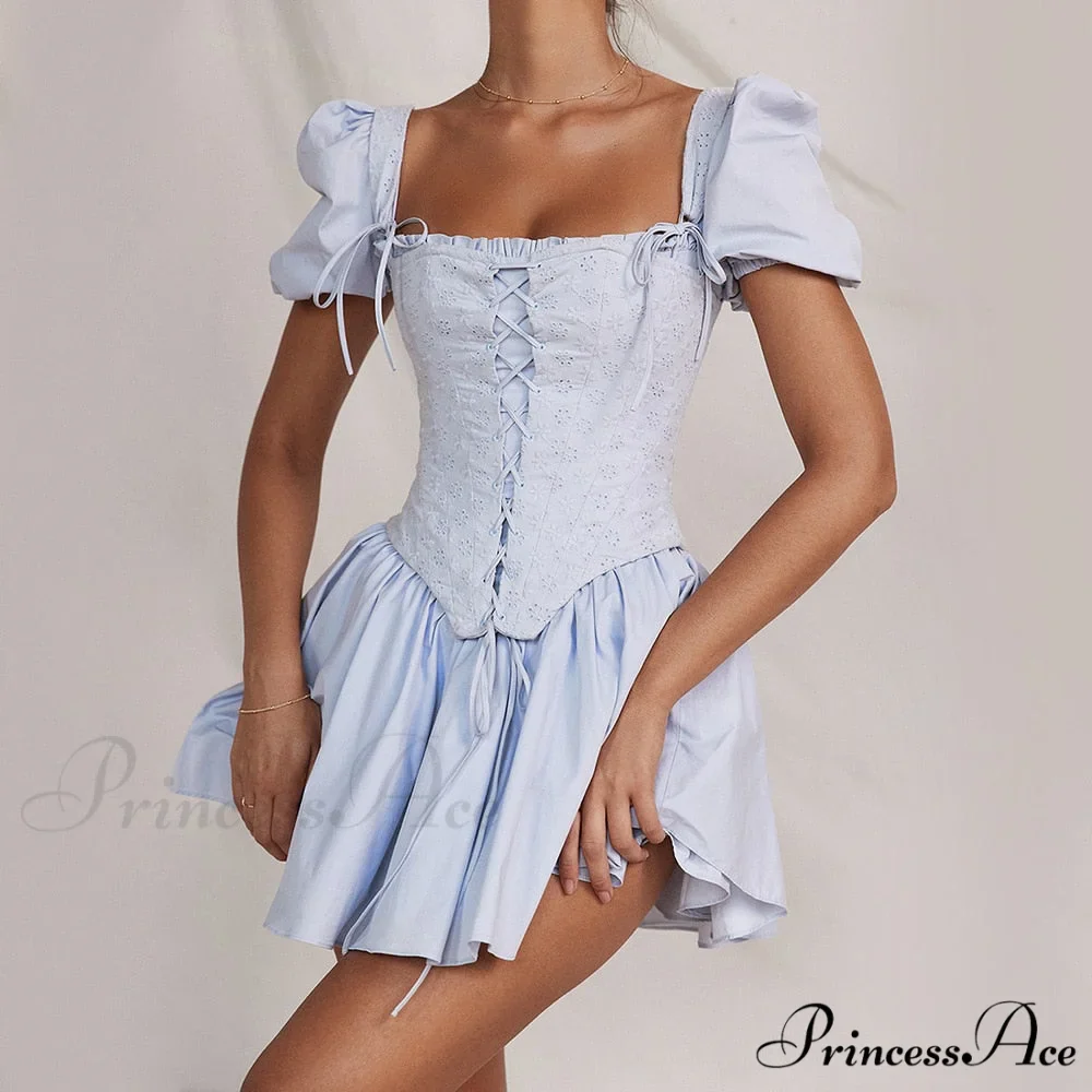 Countryside Summer Puff Charming Sleeve Corset Mini Dress - Image 7