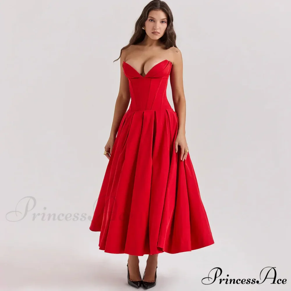 Adriana Midi A-Line Charming Strapless Corset Dress - Image 2