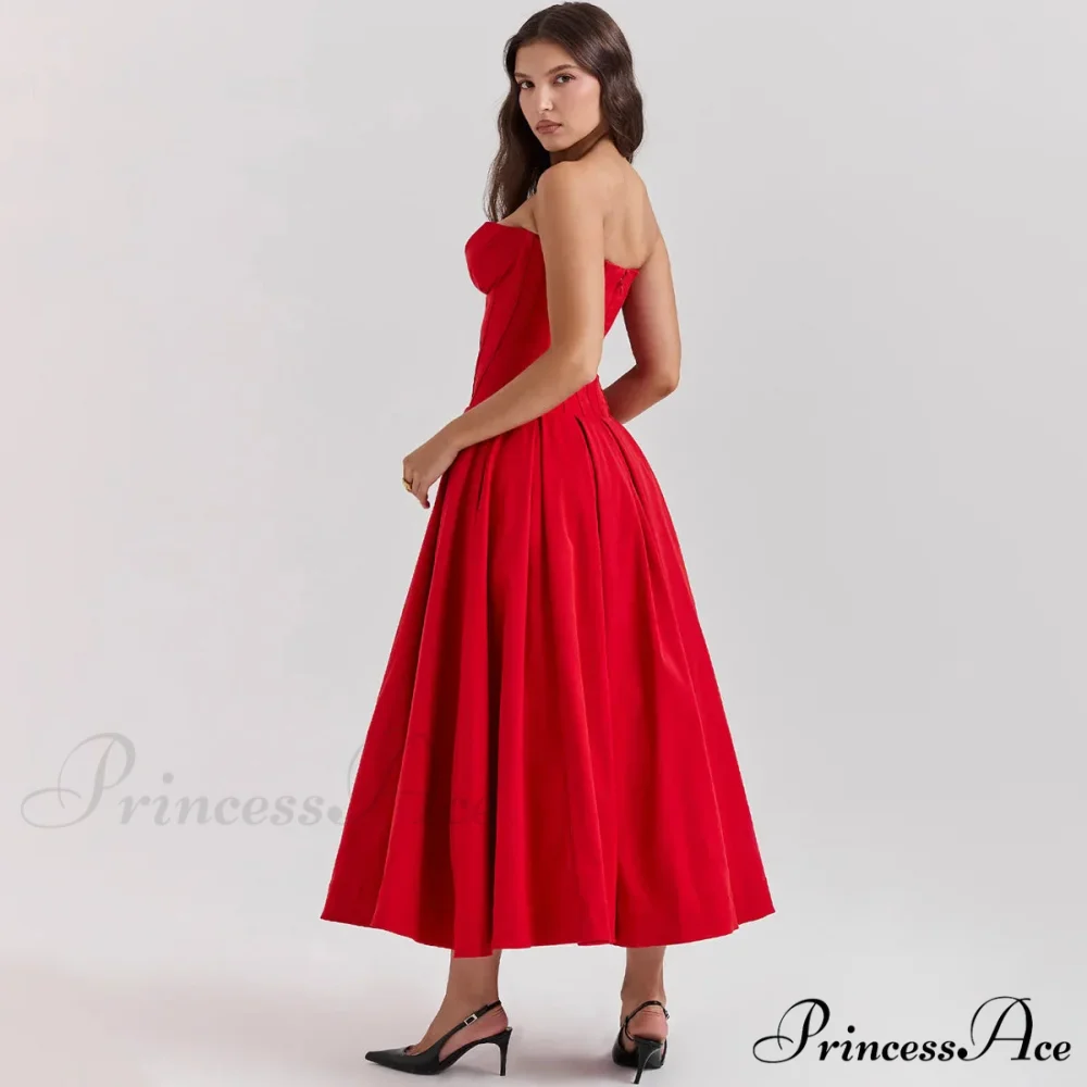Adriana Midi A-Line Charming Strapless Corset Dress - Image 3
