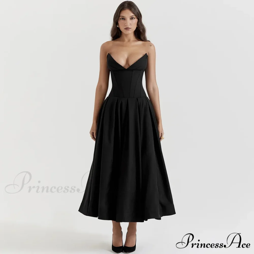 Adriana Midi A-Line Charming Strapless Corset Dress - Image 4