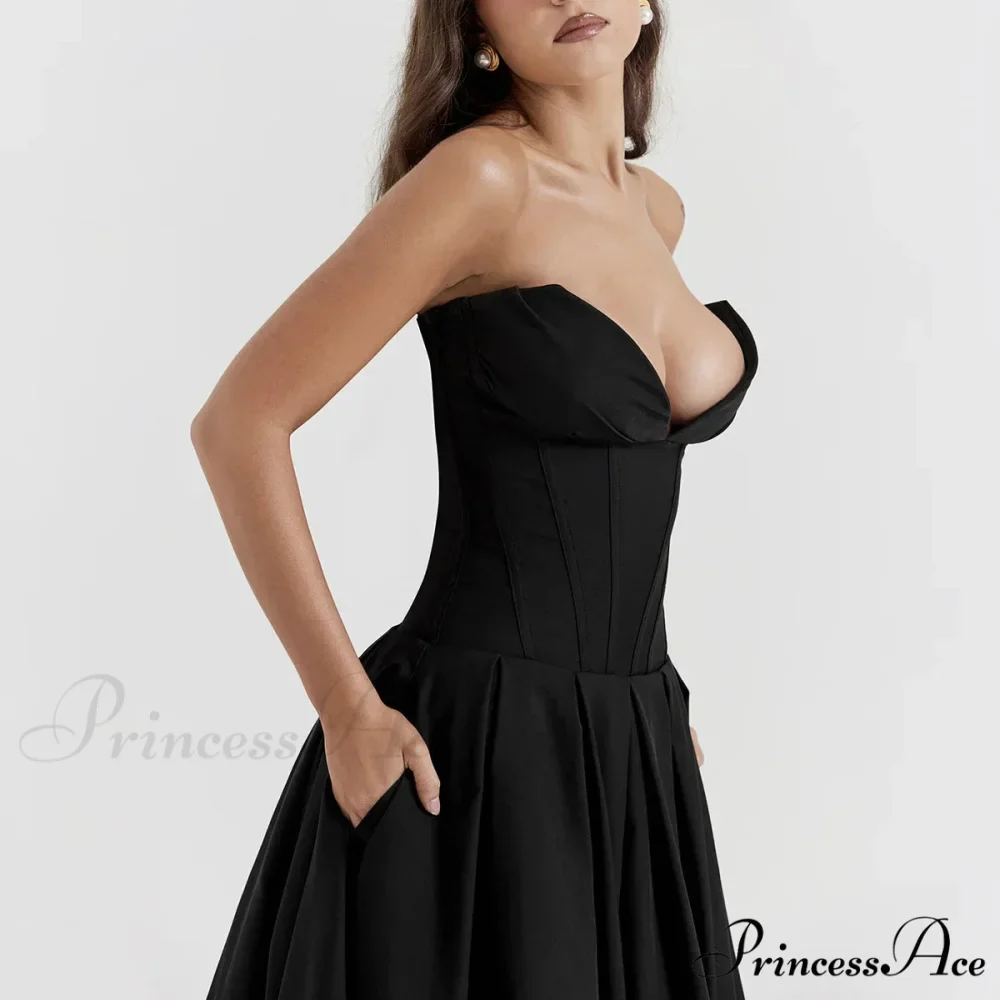 Adriana Midi A-Line Charming Strapless Corset Dress - Image 5
